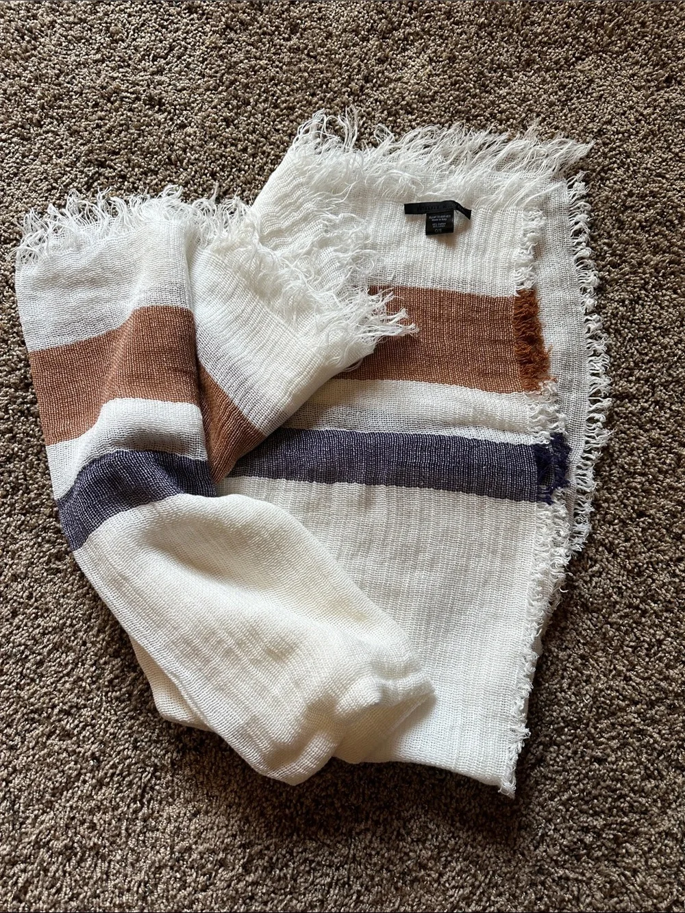 Jenni Kayne Cotton Linen Ivory with Camel and Navy Fringed